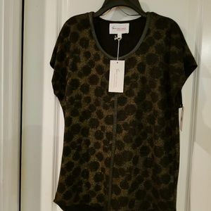 Very unique Evening top, leather trim around neck